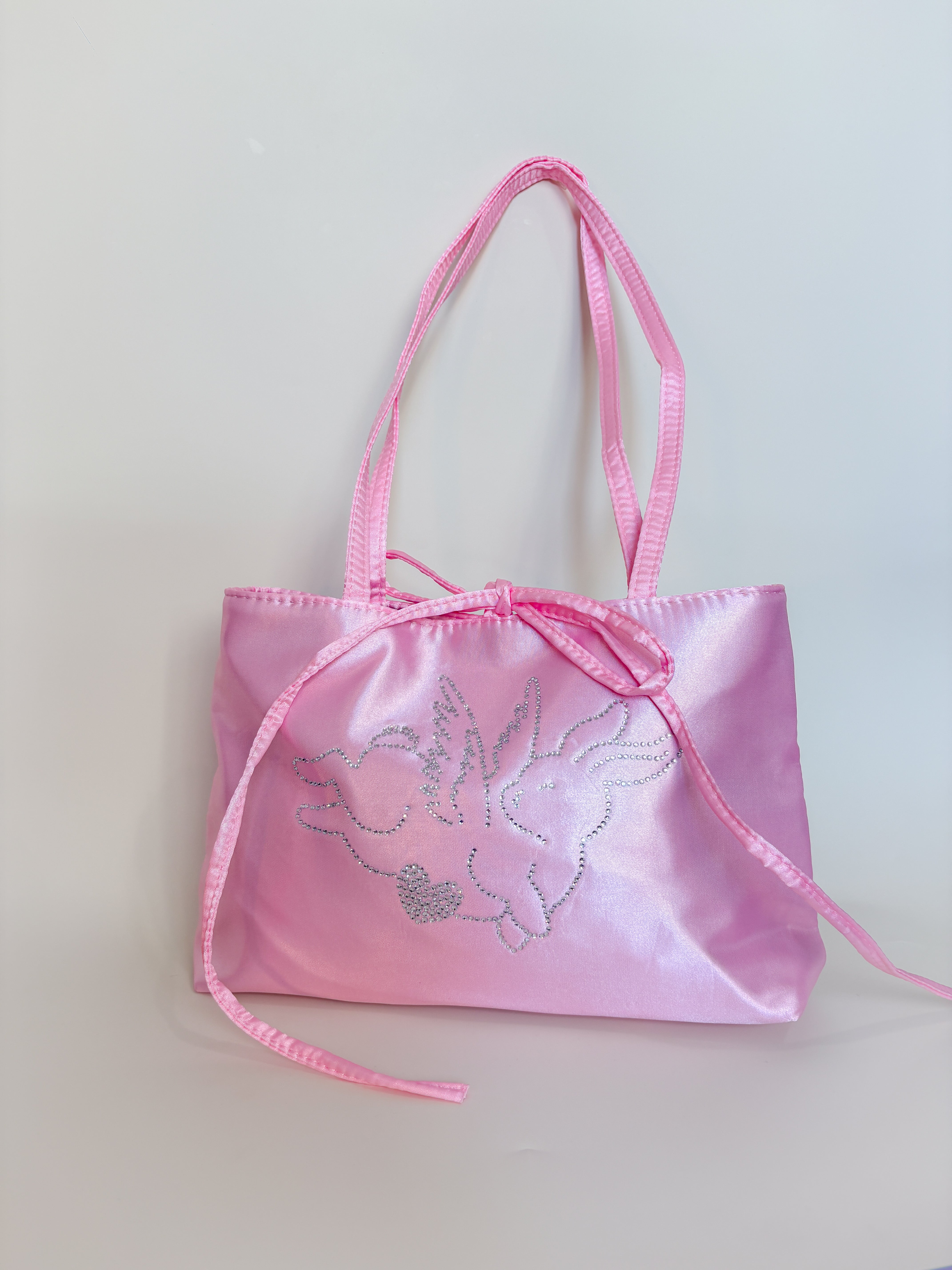 Pink Angel Bunny Bedazzled Satin Shoulder Bag