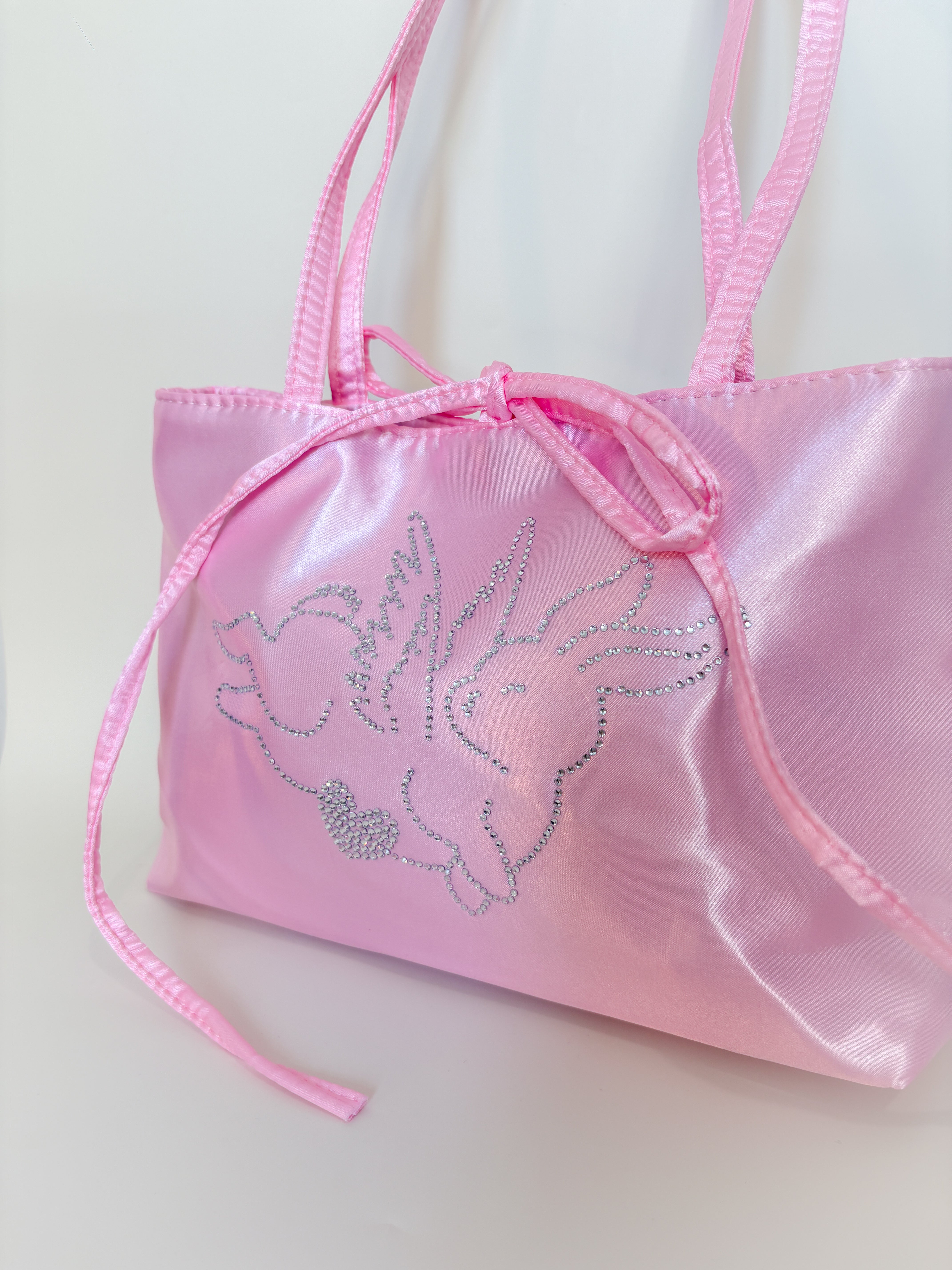 Pink Angel Bunny Bedazzled Satin Shoulder Bag