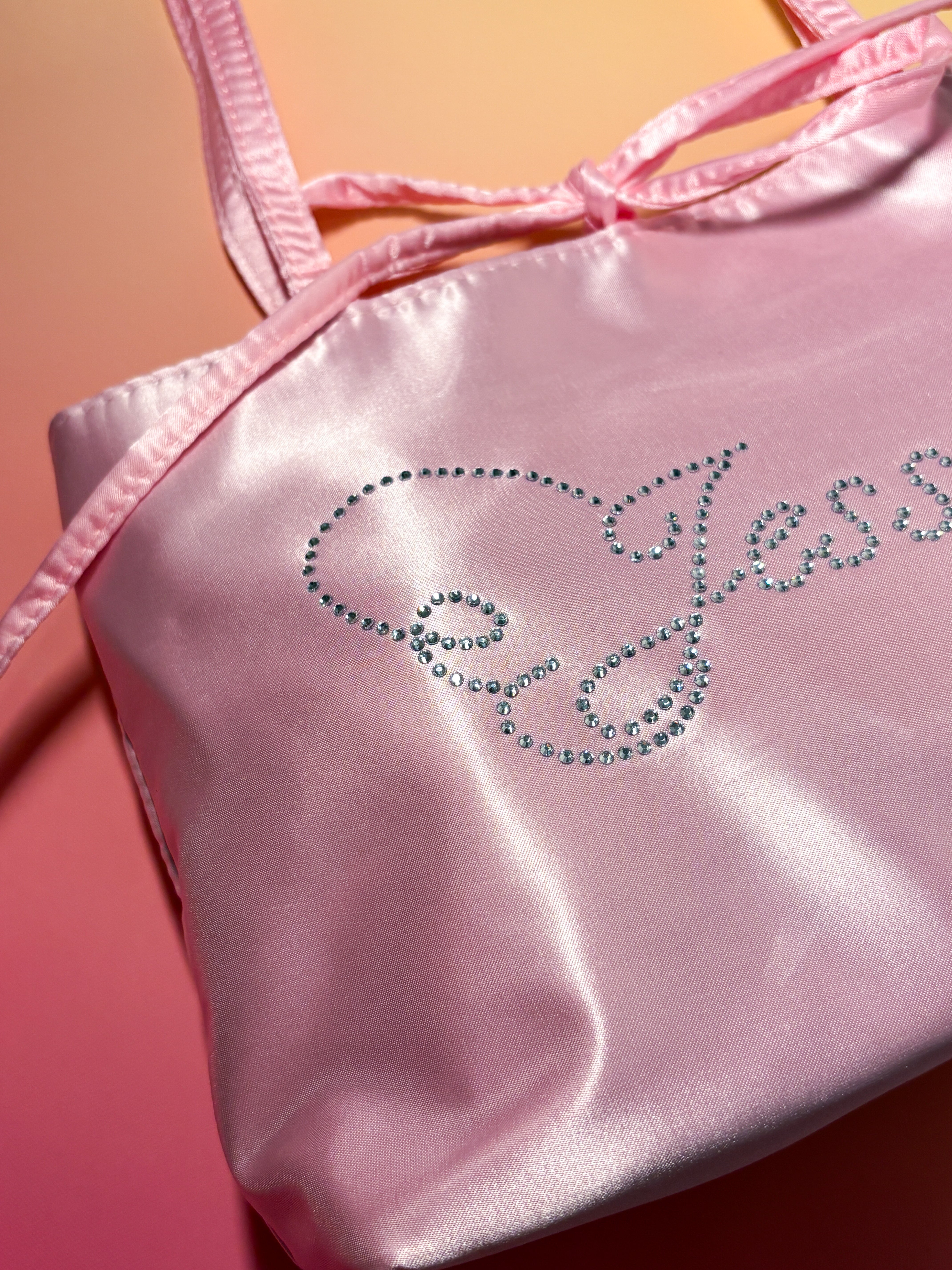 Pink Angel Wings Bedazzled Satin Shoulder Bag
