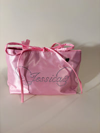 Pink Angel Wings Bedazzled Satin Shoulder Bag