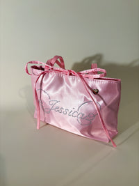 Pink Angel Wings Bedazzled Satin Shoulder Bag