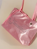 Pink Angel Wings Bedazzled Satin Shoulder Bag