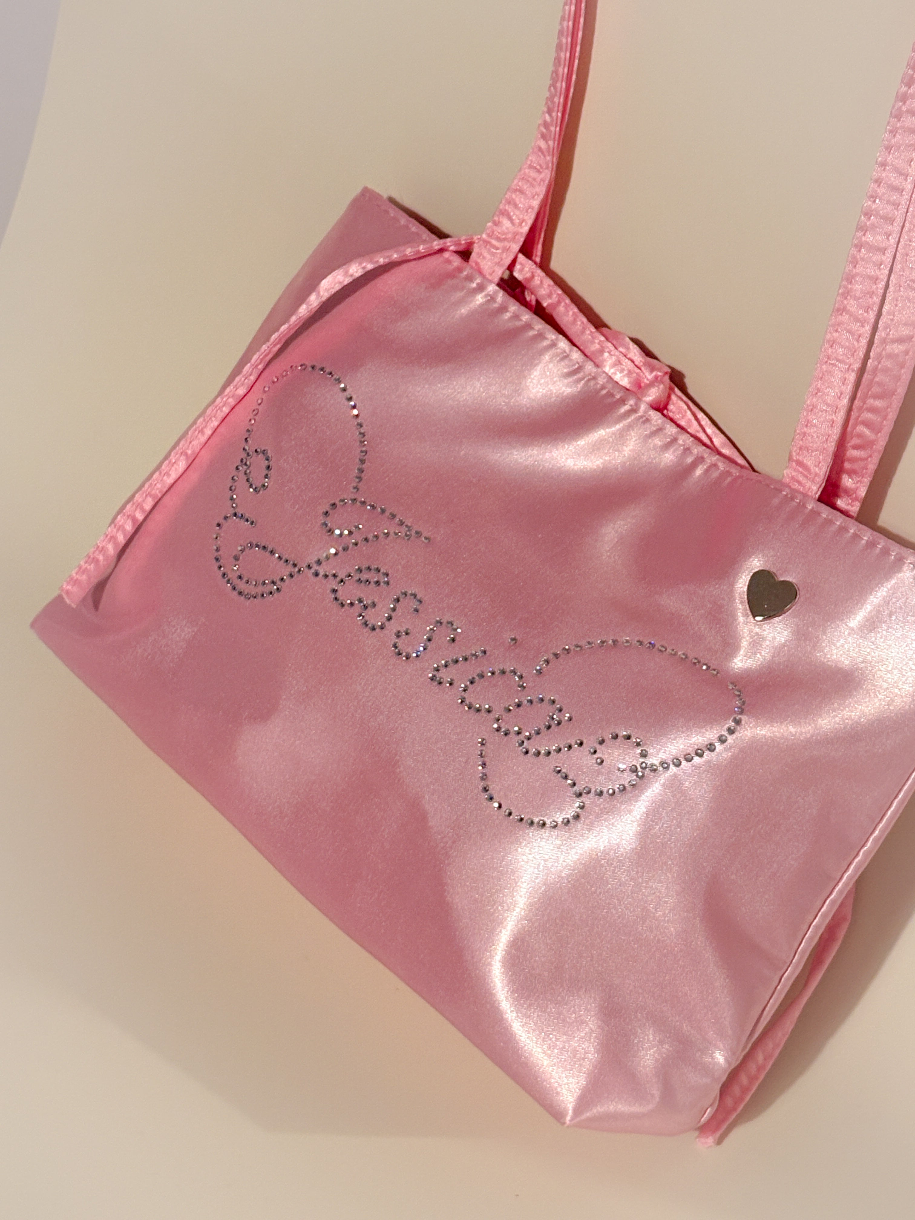 Pink Angel Wings Bedazzled Satin Shoulder Bag