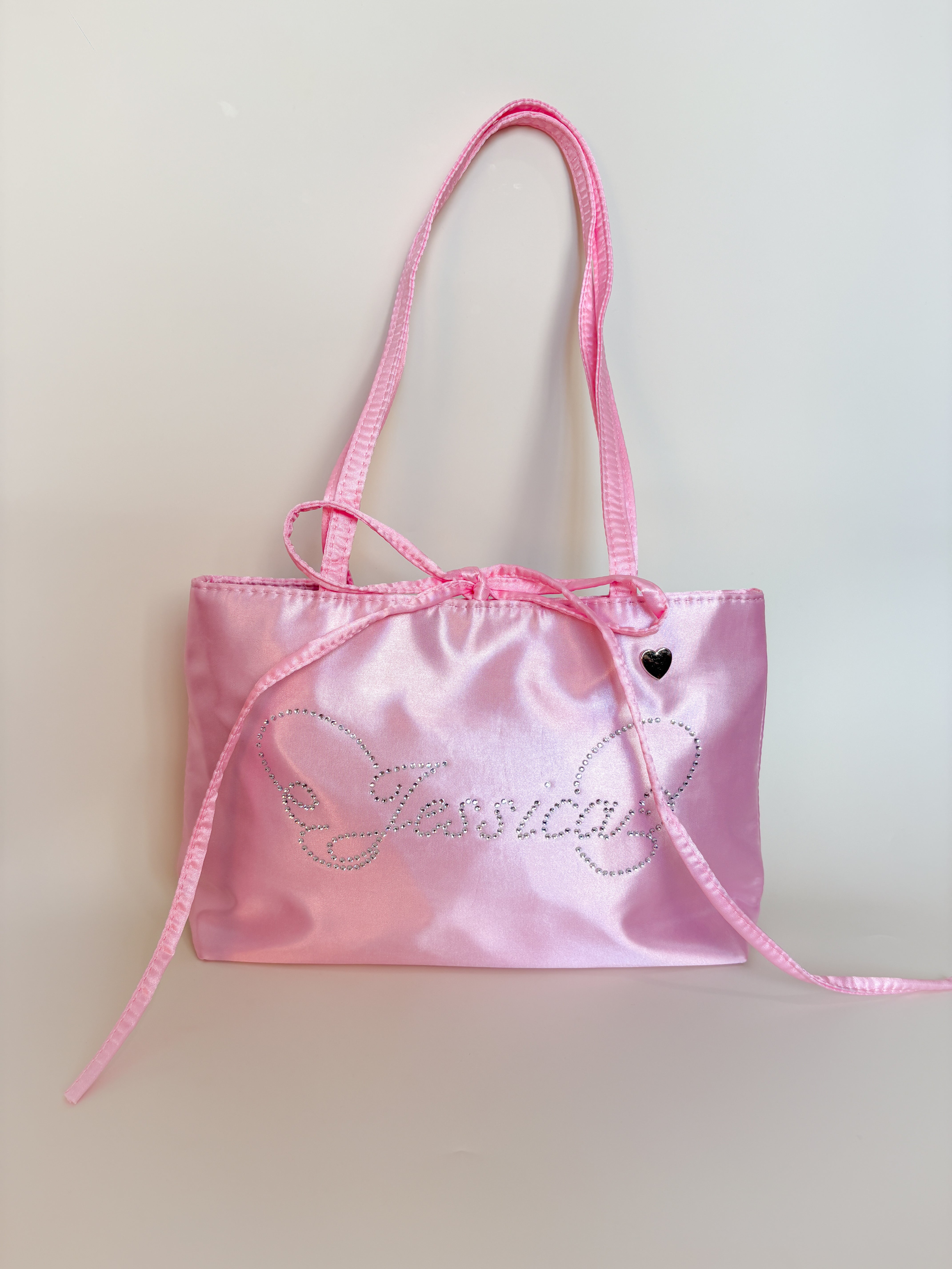 Pink Angel Wings Bedazzled Satin Shoulder Bag