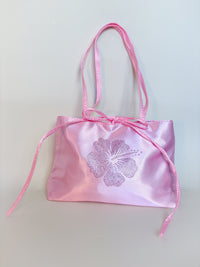 Pink Hibiscus Bedazzled Satin Shoulder Bag