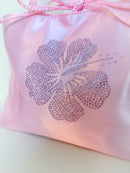 Pink Hibiscus Bedazzled Satin Shoulder Bag