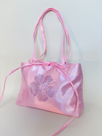 Pink Hibiscus Bedazzled Satin Shoulder Bag