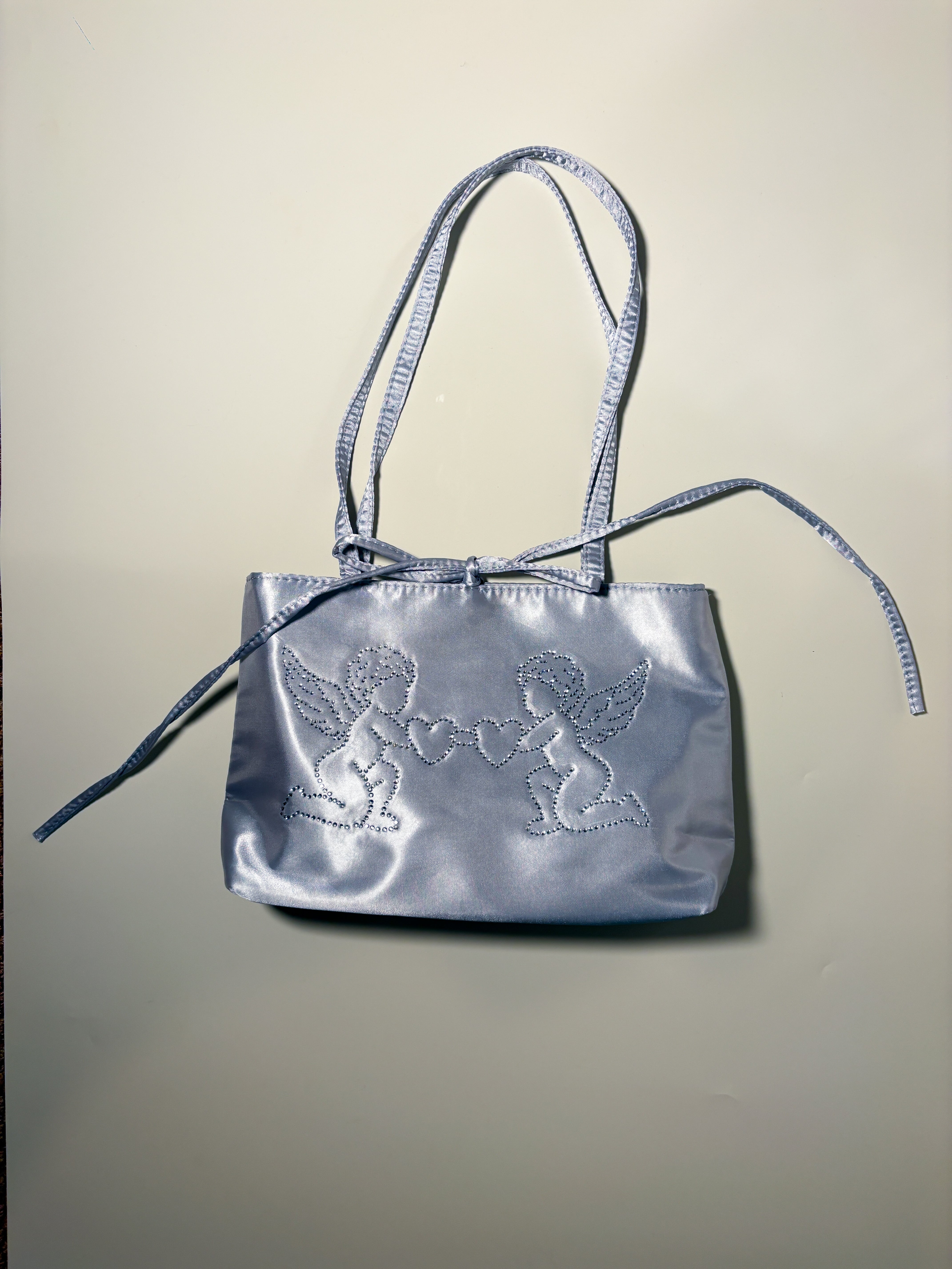 Silver Angel Bedazzled Satin Shoulder Bag