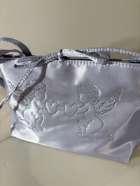 Silver Angel Bedazzled Satin Shoulder Bag