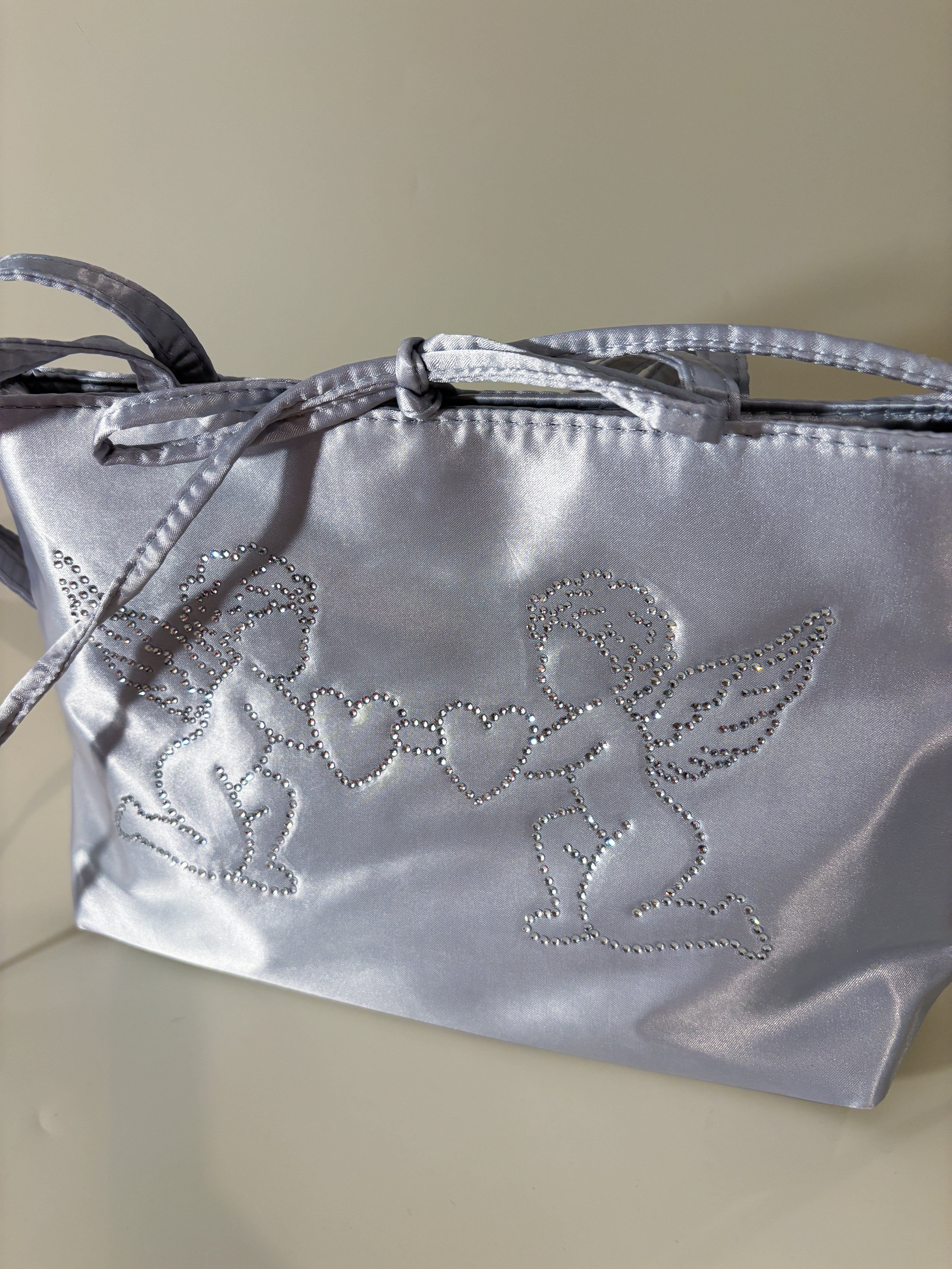 Silver Angel Bedazzled Satin Shoulder Bag