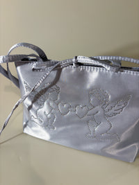 Silver Angel Bedazzled Satin Shoulder Bag