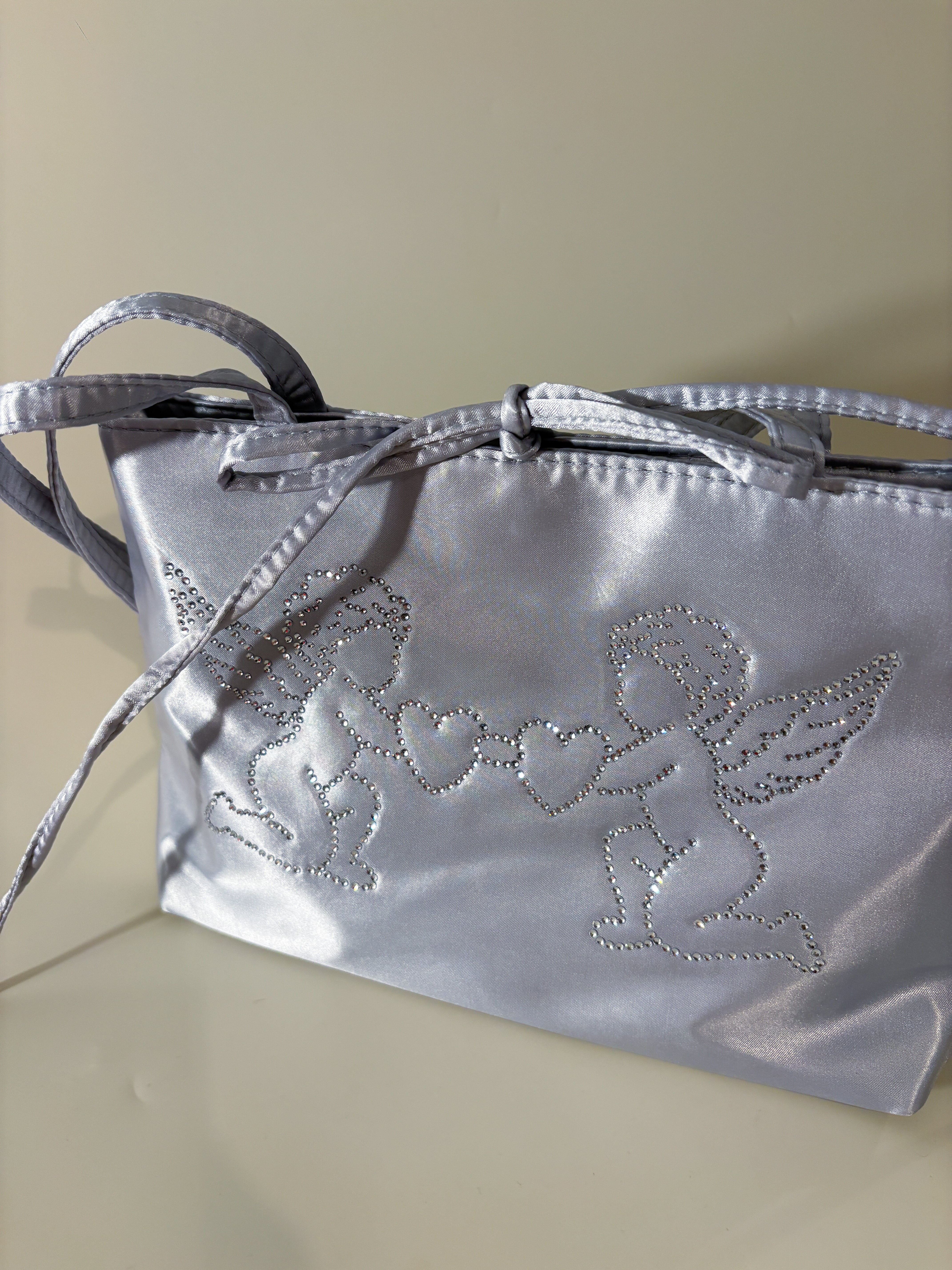Silver Angel Bedazzled Satin Shoulder Bag