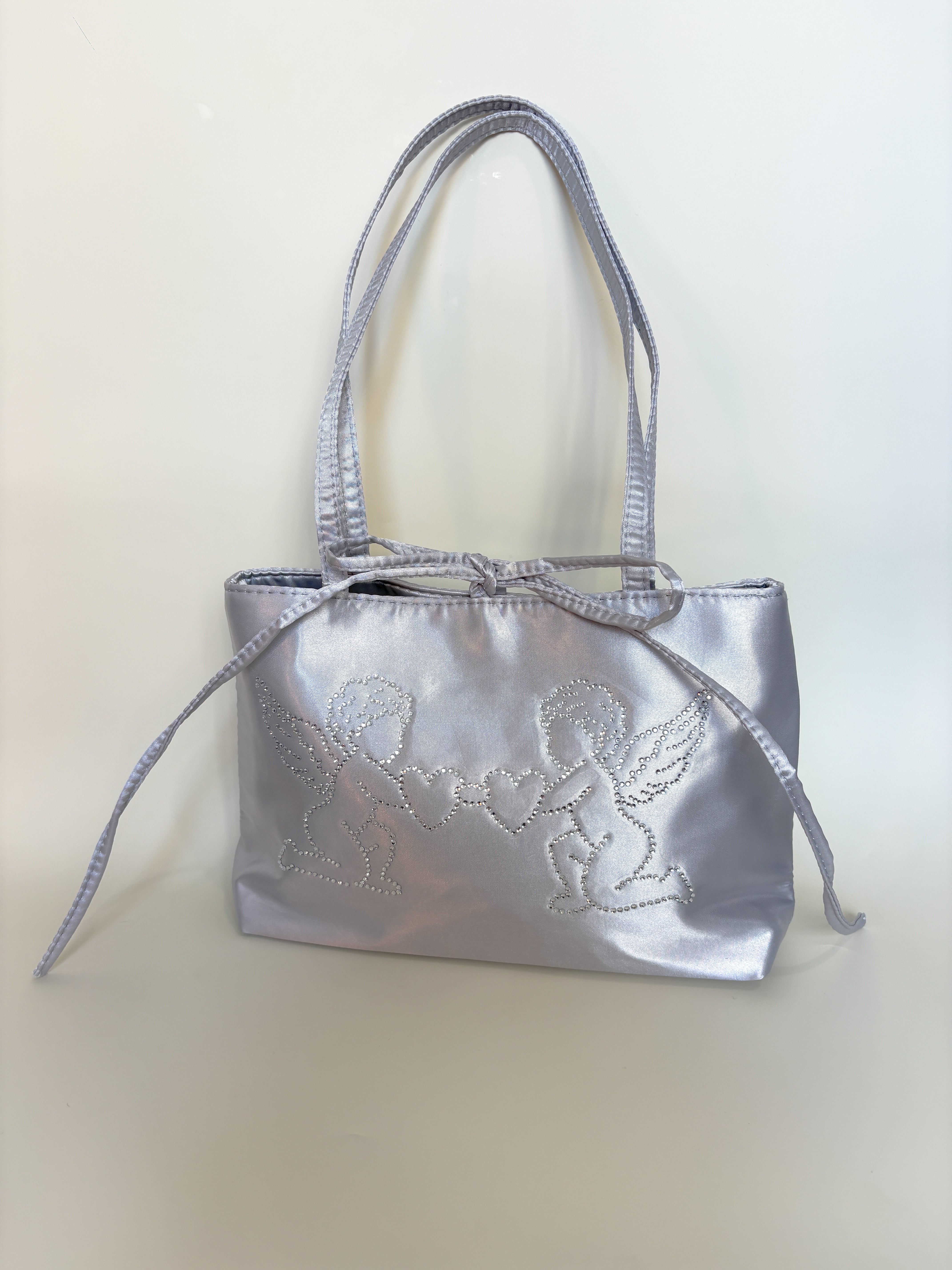 Silver Angel Bedazzled Satin Shoulder Bag