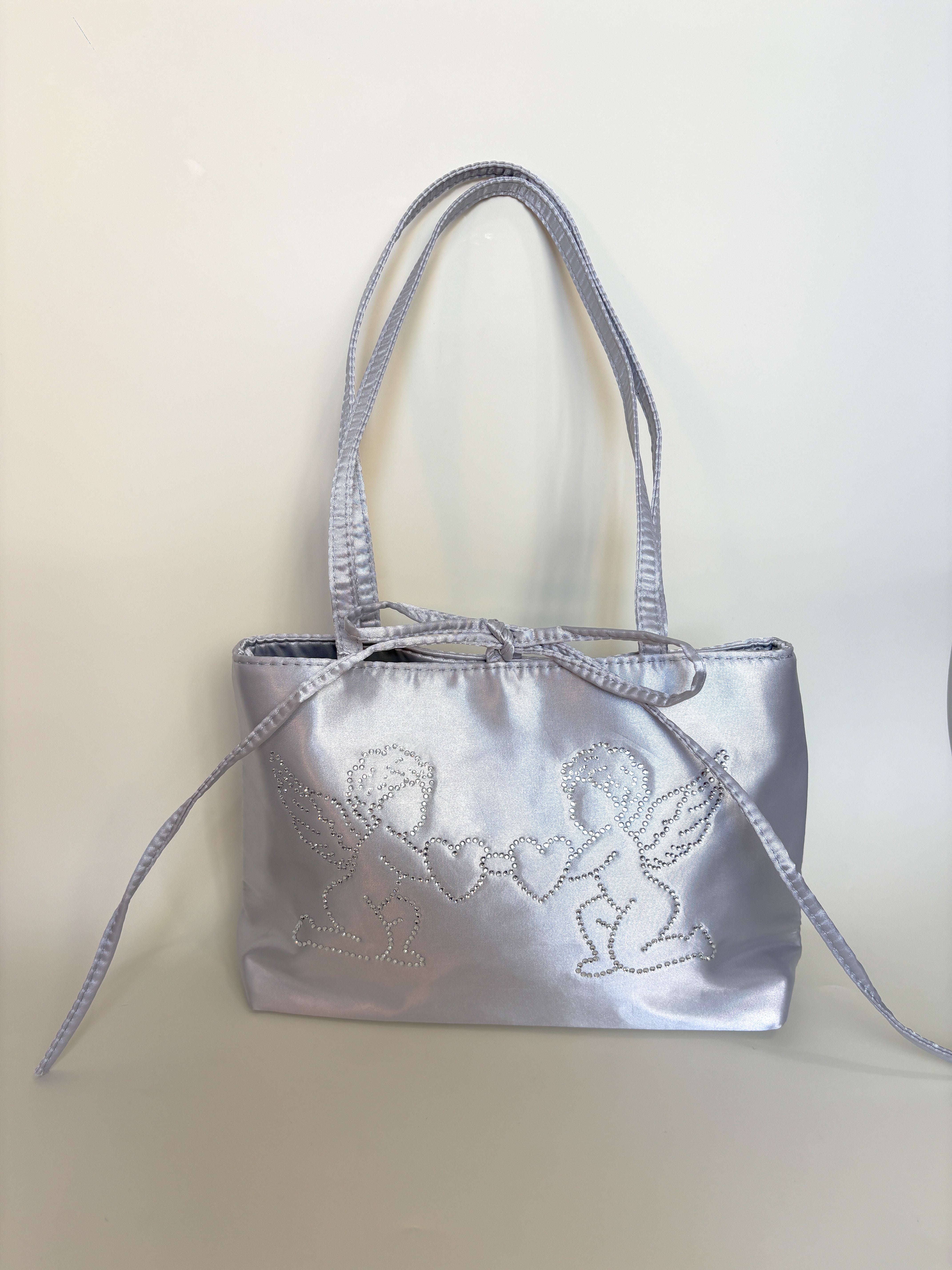 Silver Angel Bedazzled Satin Shoulder Bag