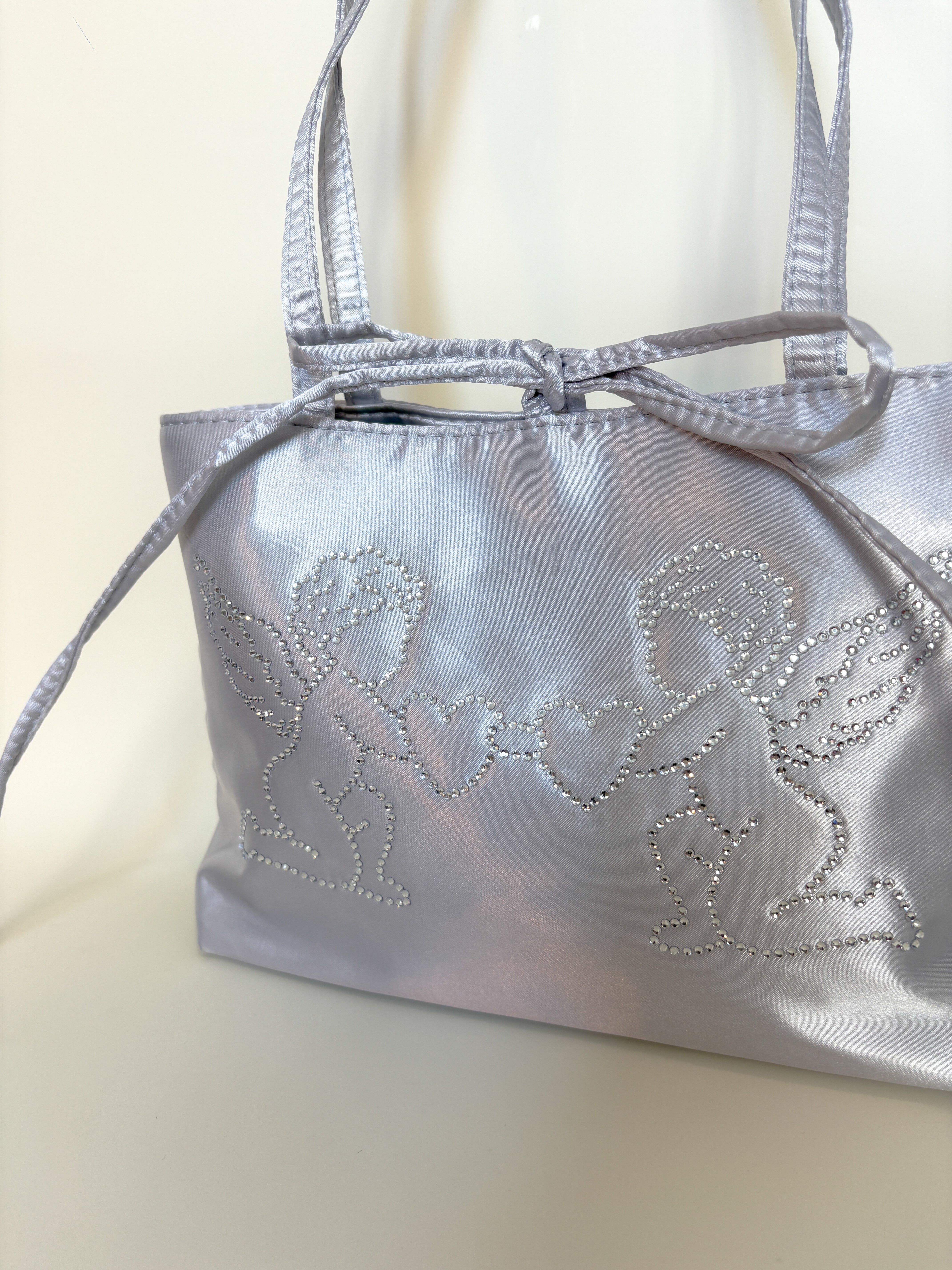 Silver Angel Bedazzled Satin Shoulder Bag