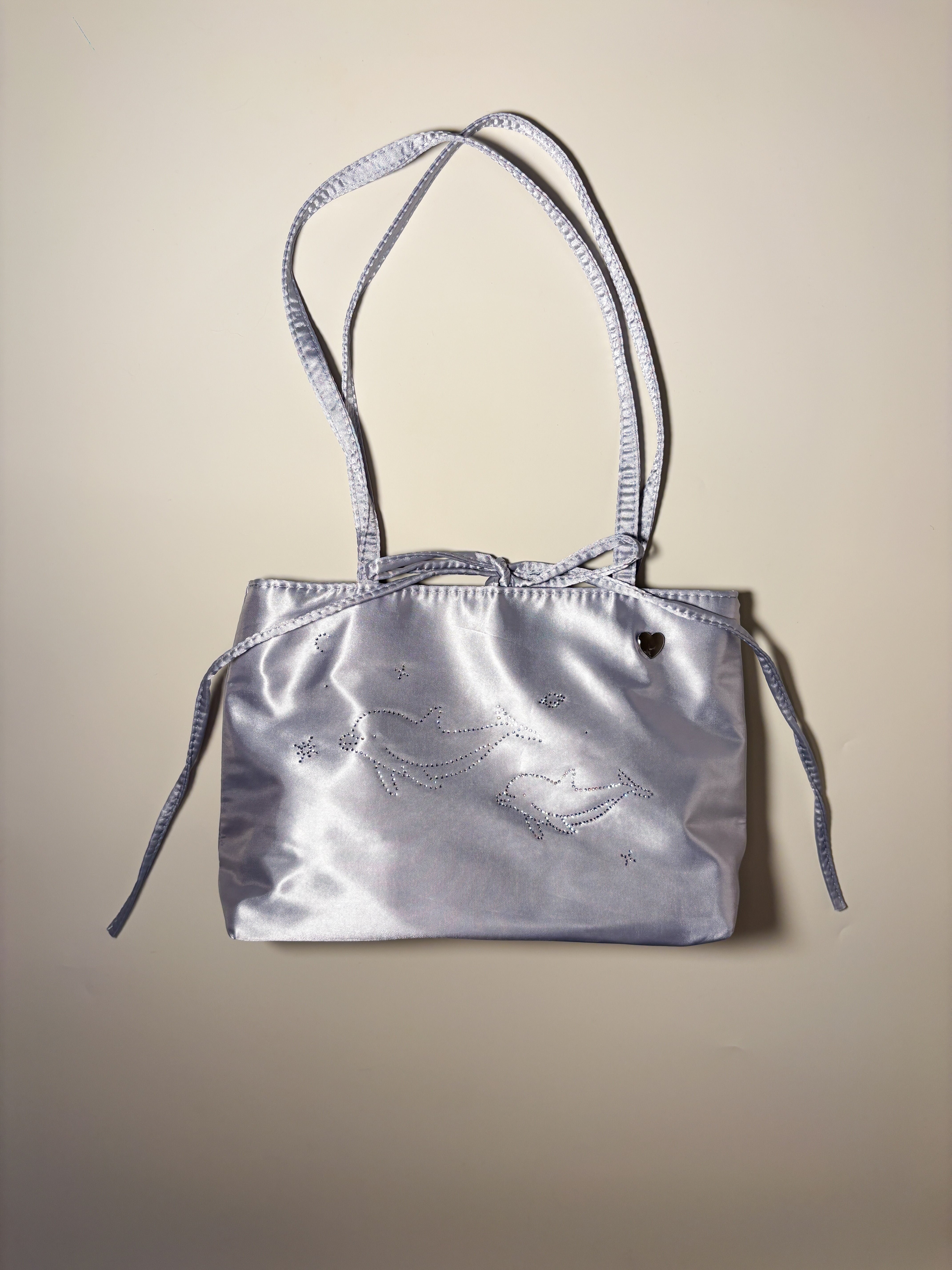Silver Dolphin Bedazzled Satin Shoulder Bag