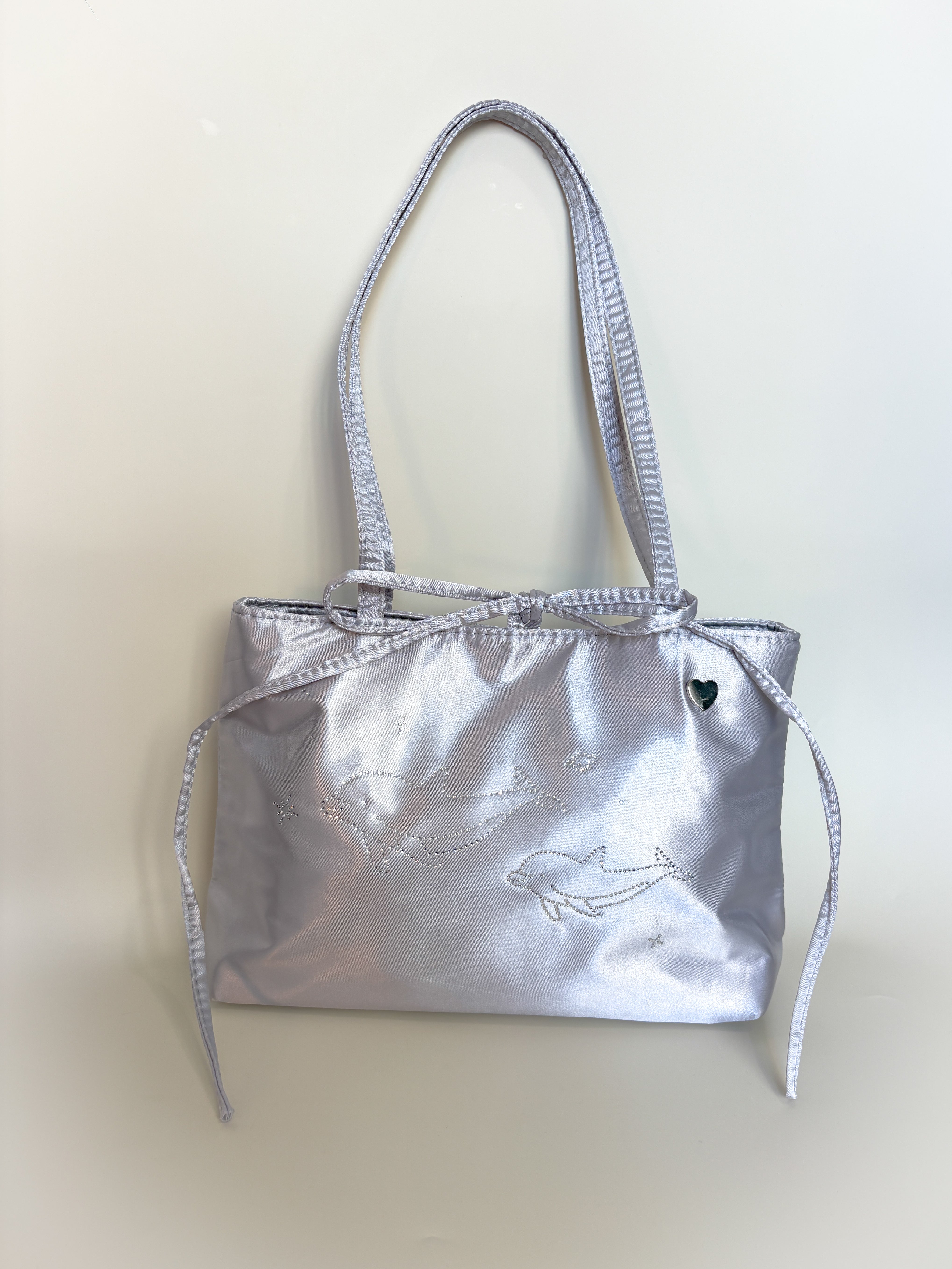 Silver Dolphin Bedazzled Satin Shoulder Bag