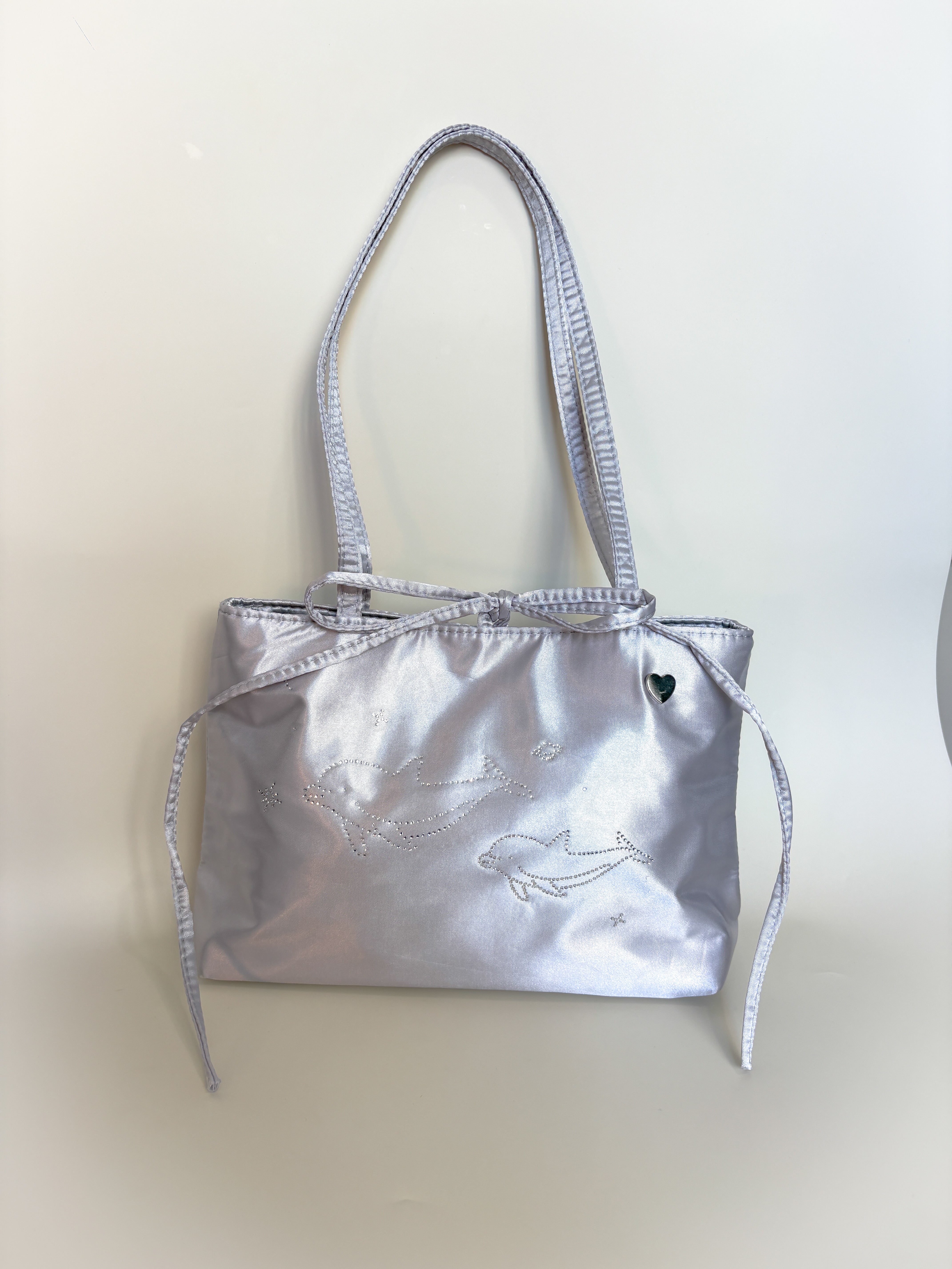 Silver Dolphin Bedazzled Satin Shoulder Bag
