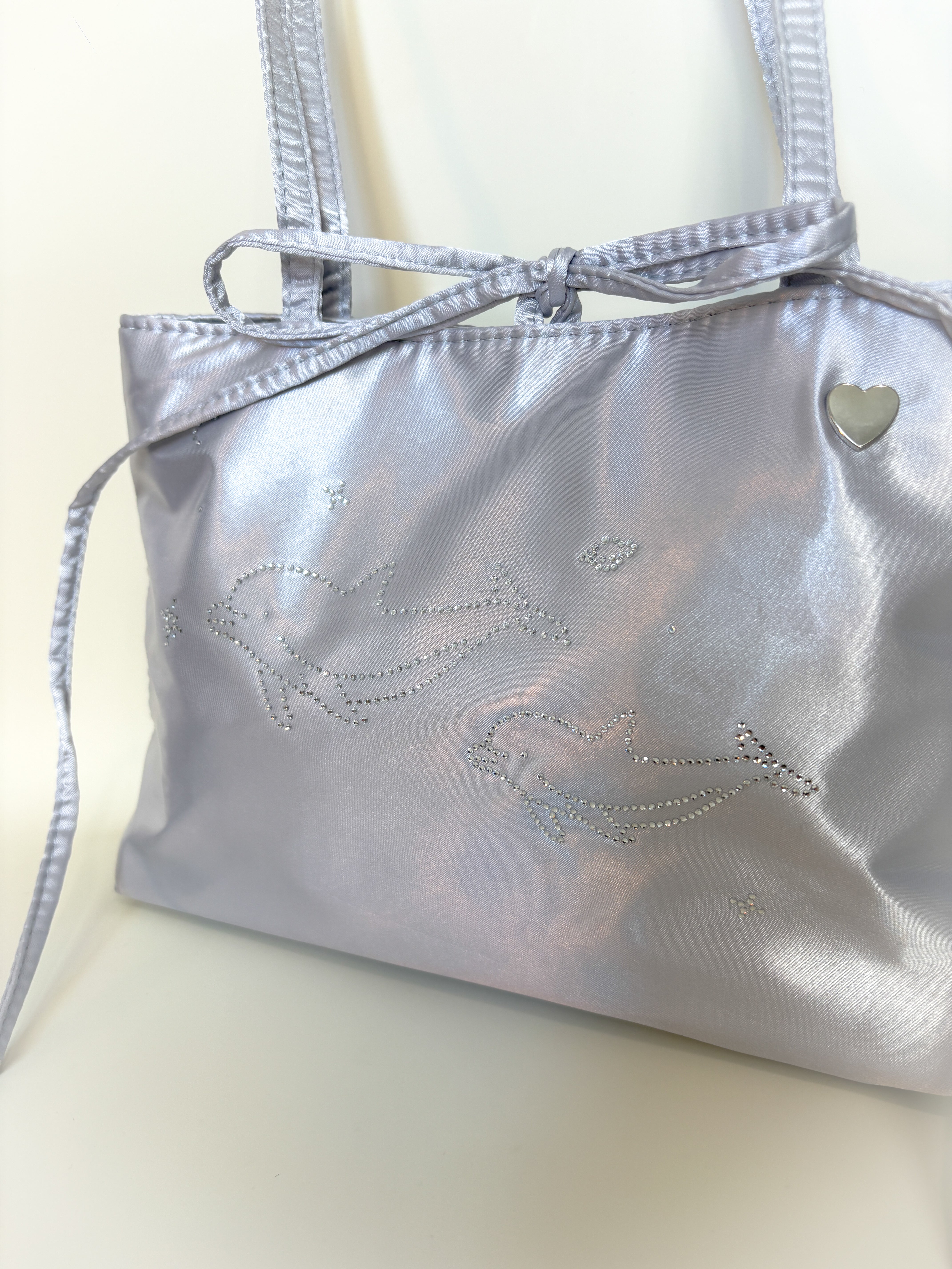 Silver Dolphin Bedazzled Satin Shoulder Bag